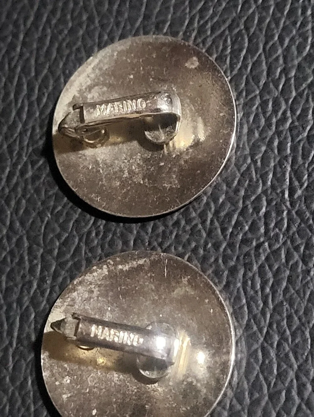 Vintage Signed MARINO Silver Tone Sunburst Disc Clip On Earrings Mid-Century
